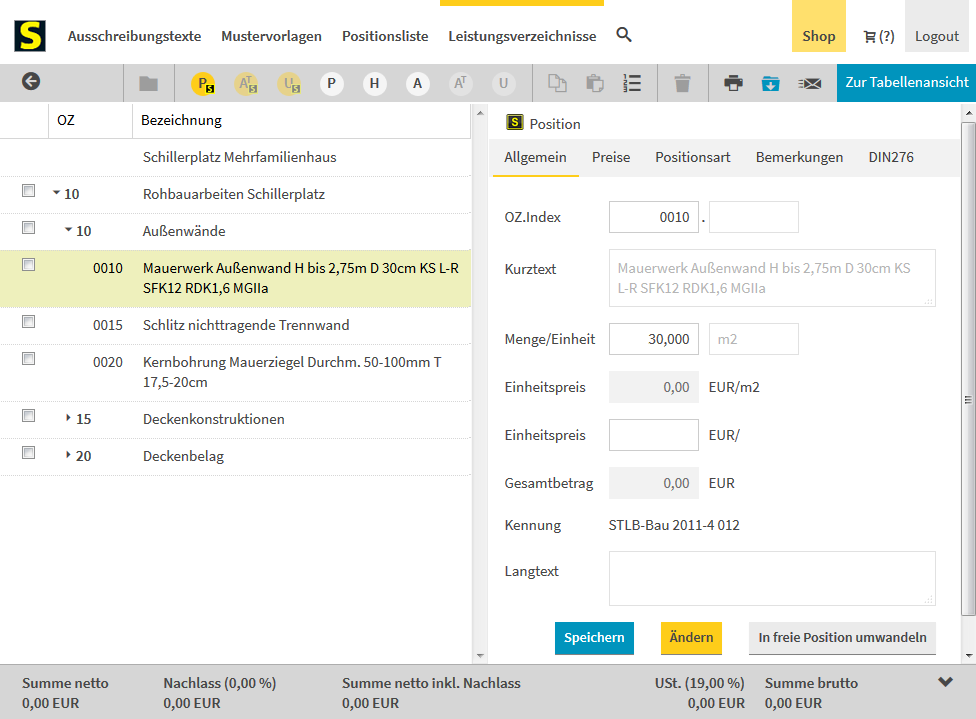 Leistungsverzeichnisse Online