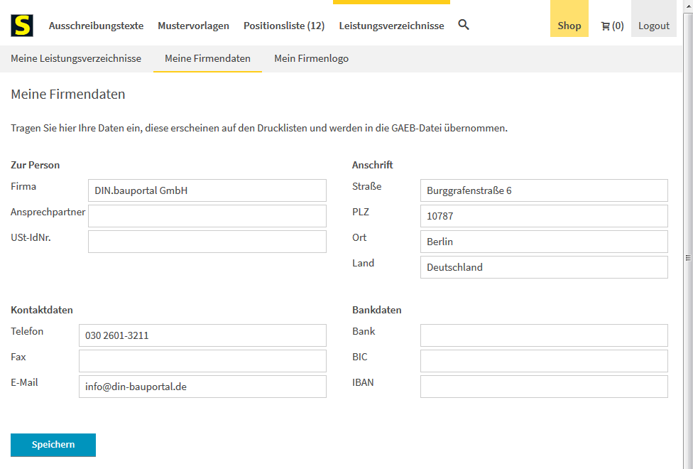 Leistungsverzeichnis mit Logo drucken, versenden